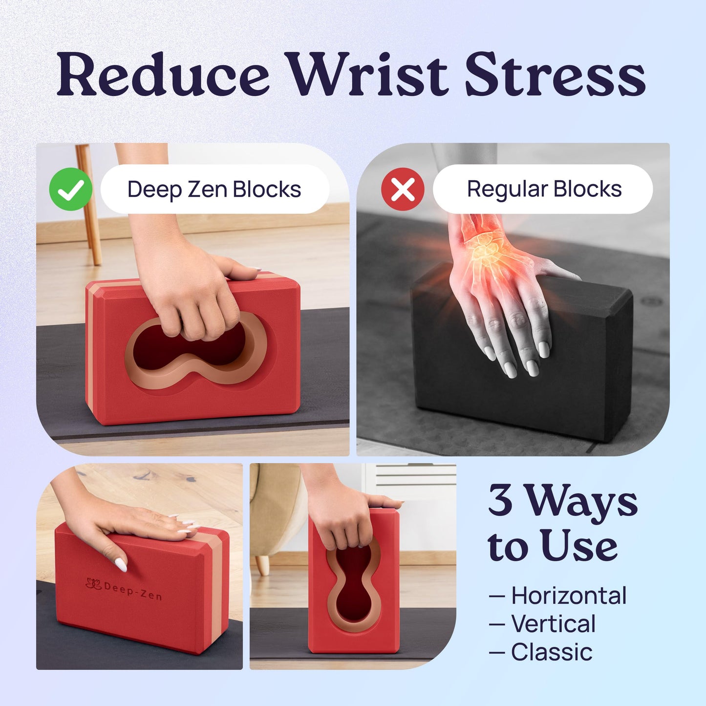 Deep-Zen® Yoga Blocks Wrist Support; Yoga Blocks 2 Pack with Knee Pads and Strap to Put Less Weight on Wrists; Durable, Versatile Yoga Brick Exercise Block Set, Blocks Yoga (Red)