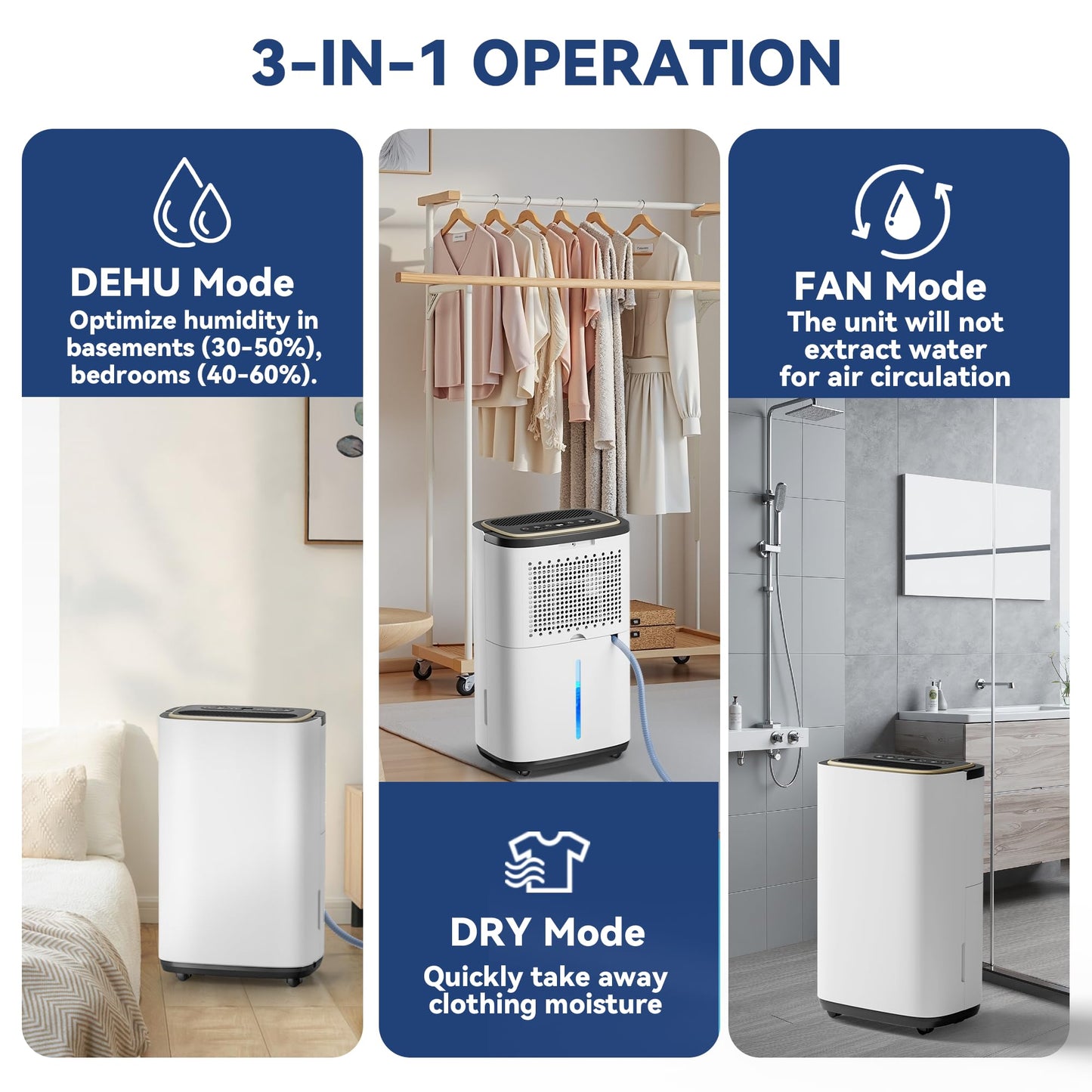 3000 Sq.Ft Dehumidifier for Basement with Drain Hose, 30 Pint Large Best Compressor Dehumidifiers for Home or Garage, Smart Humidity Control, 24H Timer & Child Lock, Ideal for Large Rooms, Garage