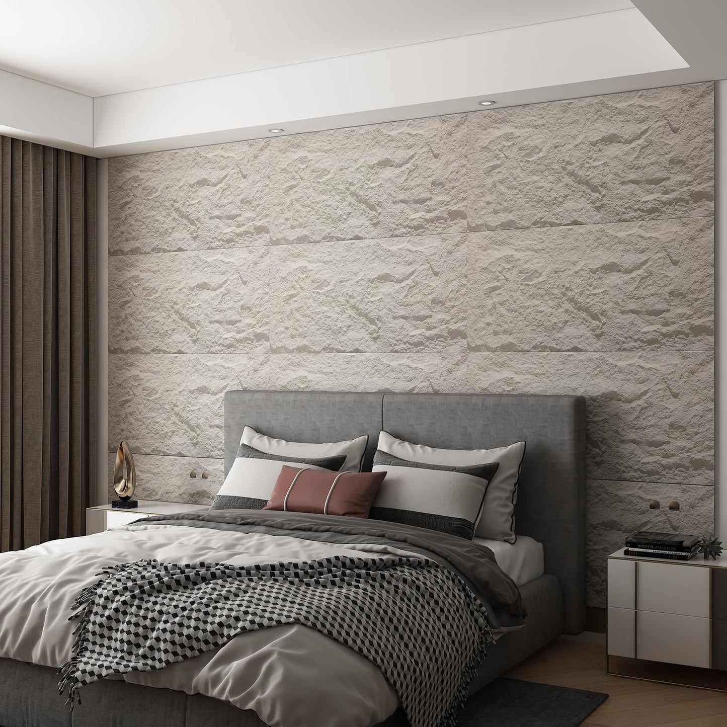 OUZUGIE 4 PCS Faux Stone Wall Panel 47.2’’ x 23.6’’ Interior Exterior Wall Decor 3D PU Panel with Lava Stone Design White