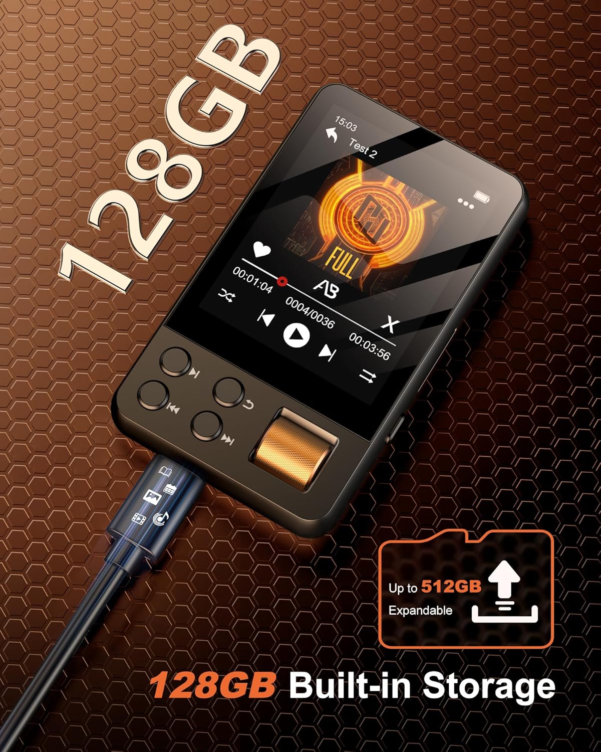 AGXOV 128GB MP3 5.4, Player with Bluetooth Music Player with Built-in HD Speaker, FM Radio, Voice Recorder, HiFi Sound