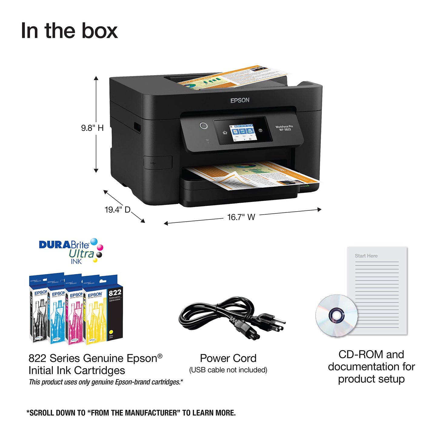 Epson Workforce Pro WF-3823 Wireless All-in-One Printer with Auto 2-Sided Printing, 35-Page ADF, 250-Sheet Paper Tray and 2.7" Color Touchscreen