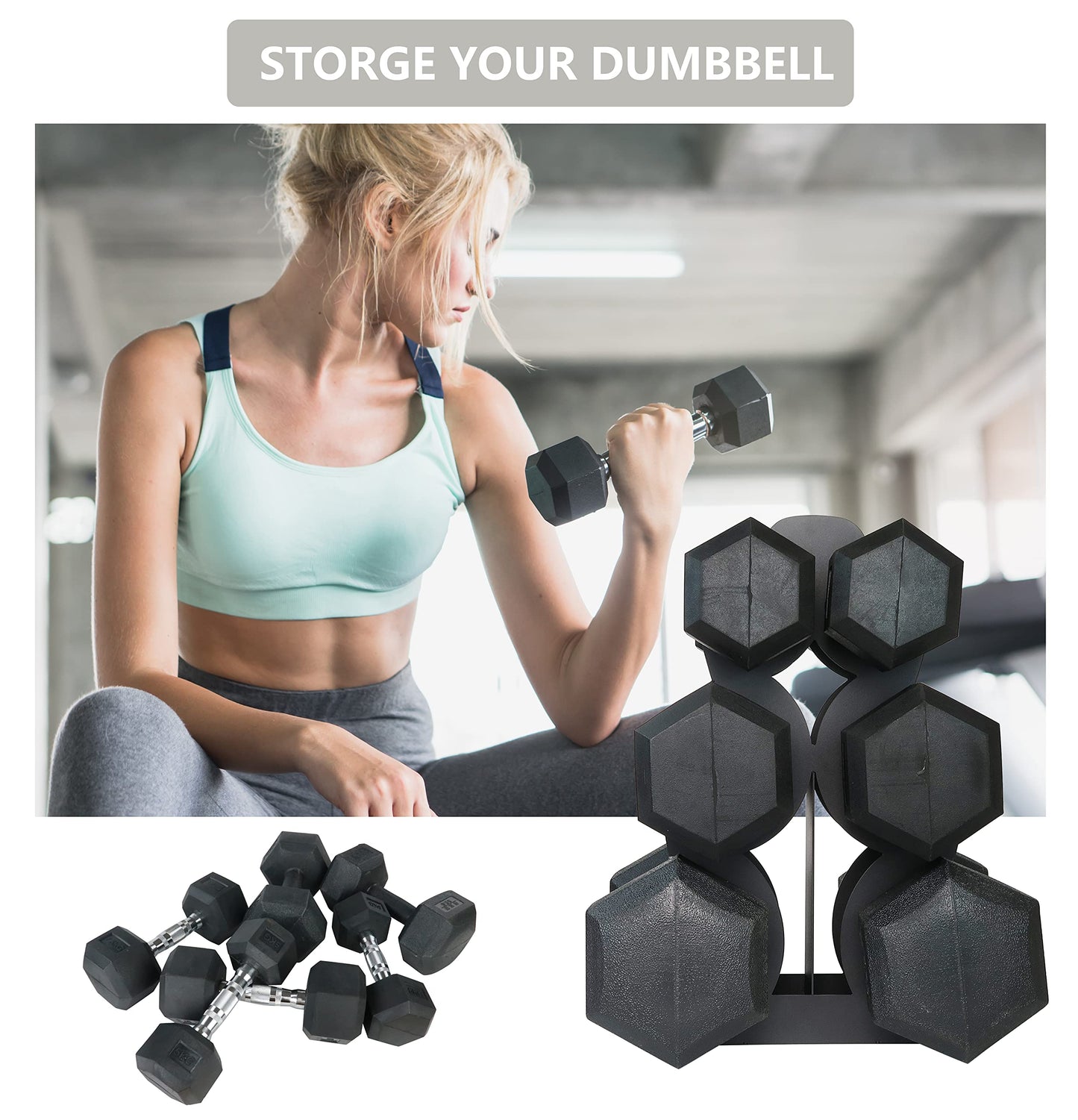 Dumbbell Storage Rack Weight Organizer Rack Only for Home Gym Weight Rack No need Assembly (3-Tier)