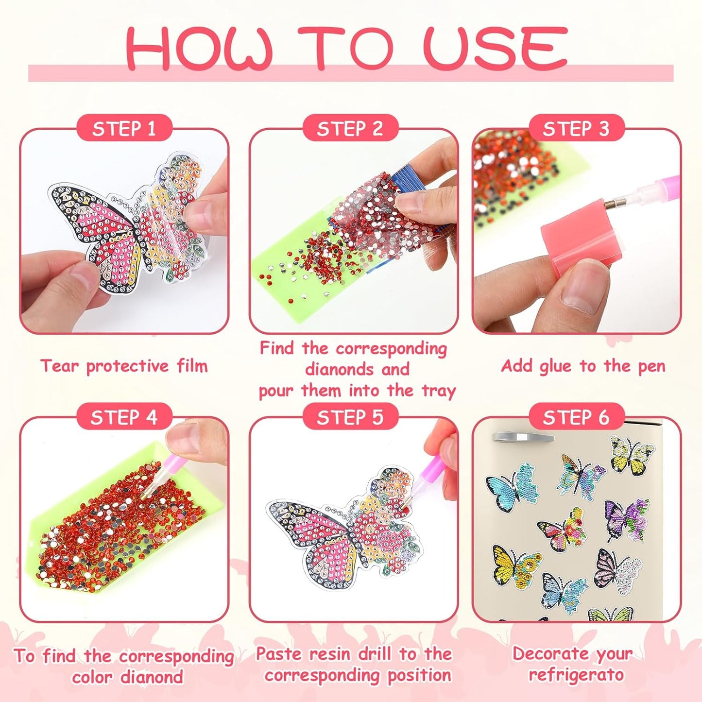 Umigy Butterfly Diamond Art Magnets Kit - 16 Pcs DIY Gem Art for Refrigerator | Spring Home Decor