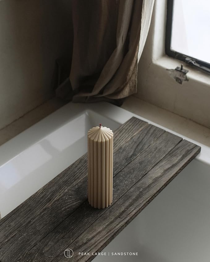 LAWA Ribbed Peak Pillar Candle - Large Beautiful Handmade Pillar Scented Soy Wax Candle Elegant Bubble Aesthetic Candle Housewarming Gift Home Room Shelf Decor Idea Sandstone (Large)