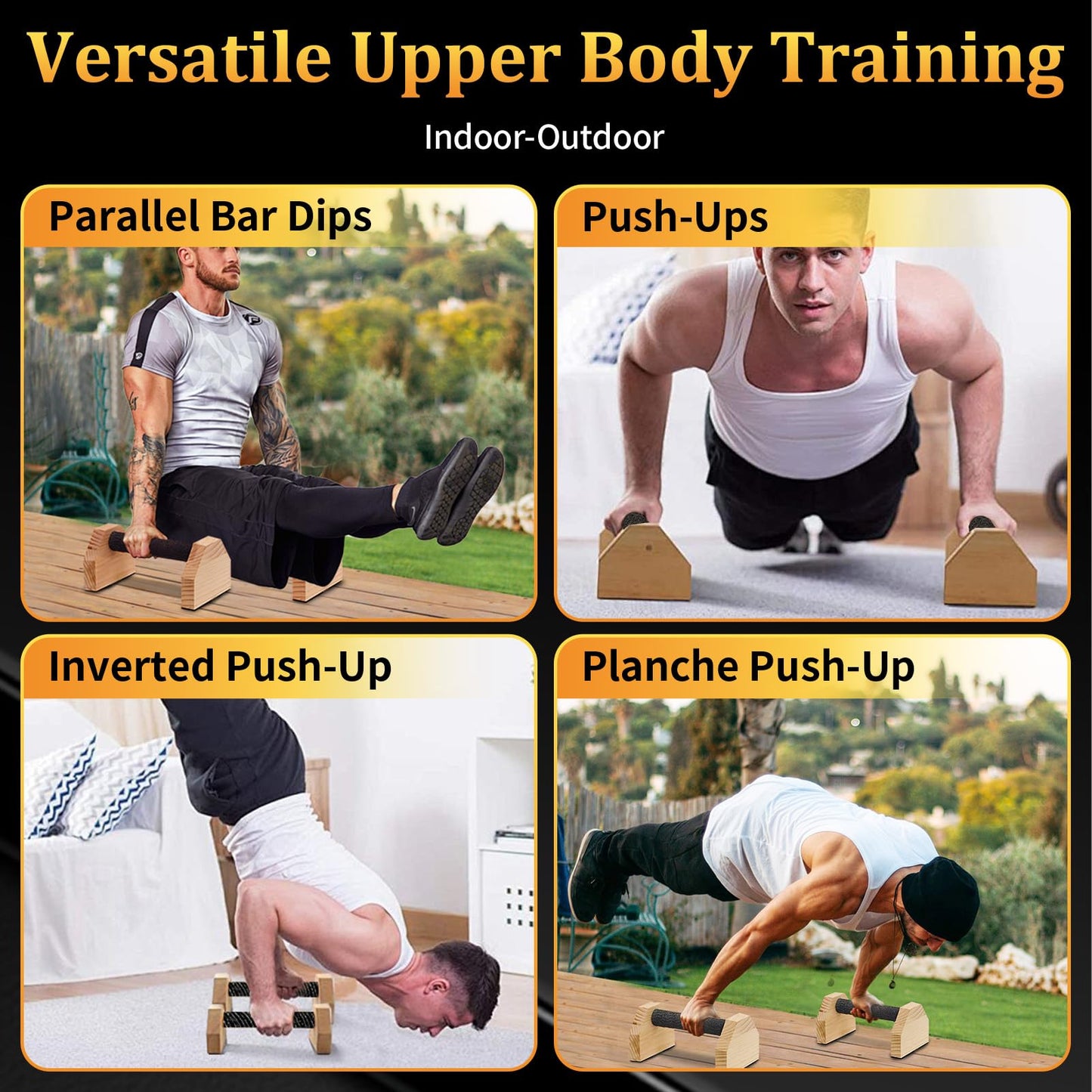 Push Up Bars Wooden Parallettes for Calisthenics Equipment, 600lbs Capacity Non-Slip Pushup Stands for Floor, Strength Training Handstand Blocks for Home Gym, Solid Wood Parallettes Bars