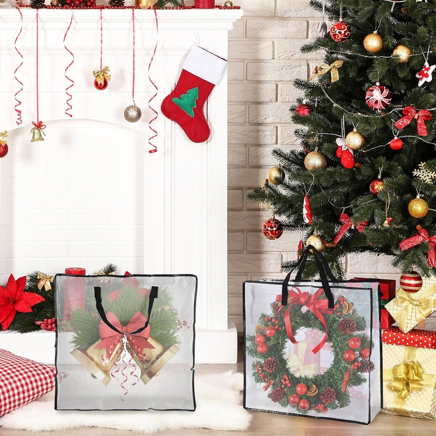 Skiennix Wreath Storage Bag - 5 Pack 26x9 Inch with Zipper & Handles | Underbed Organizer for Christmas Decor