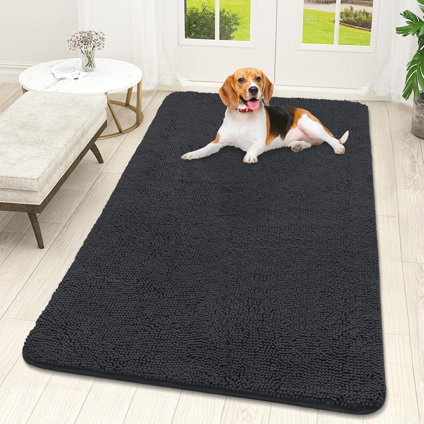 OLANLY Dog Door Mat - Absorbent Non-Slip Chenille Mat for Muddy Paws | 59x32, Dark Grey Indoor Entryway Carpet