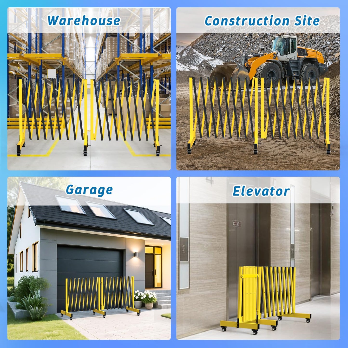 23 FT Industrial Expandable Barricade, Folding Security Gate with Wheels, Retractable Driveway Gate, Adjustable Traffic Fence for Construction Site, Traffic Control, Cordon, Elevator, Garage
