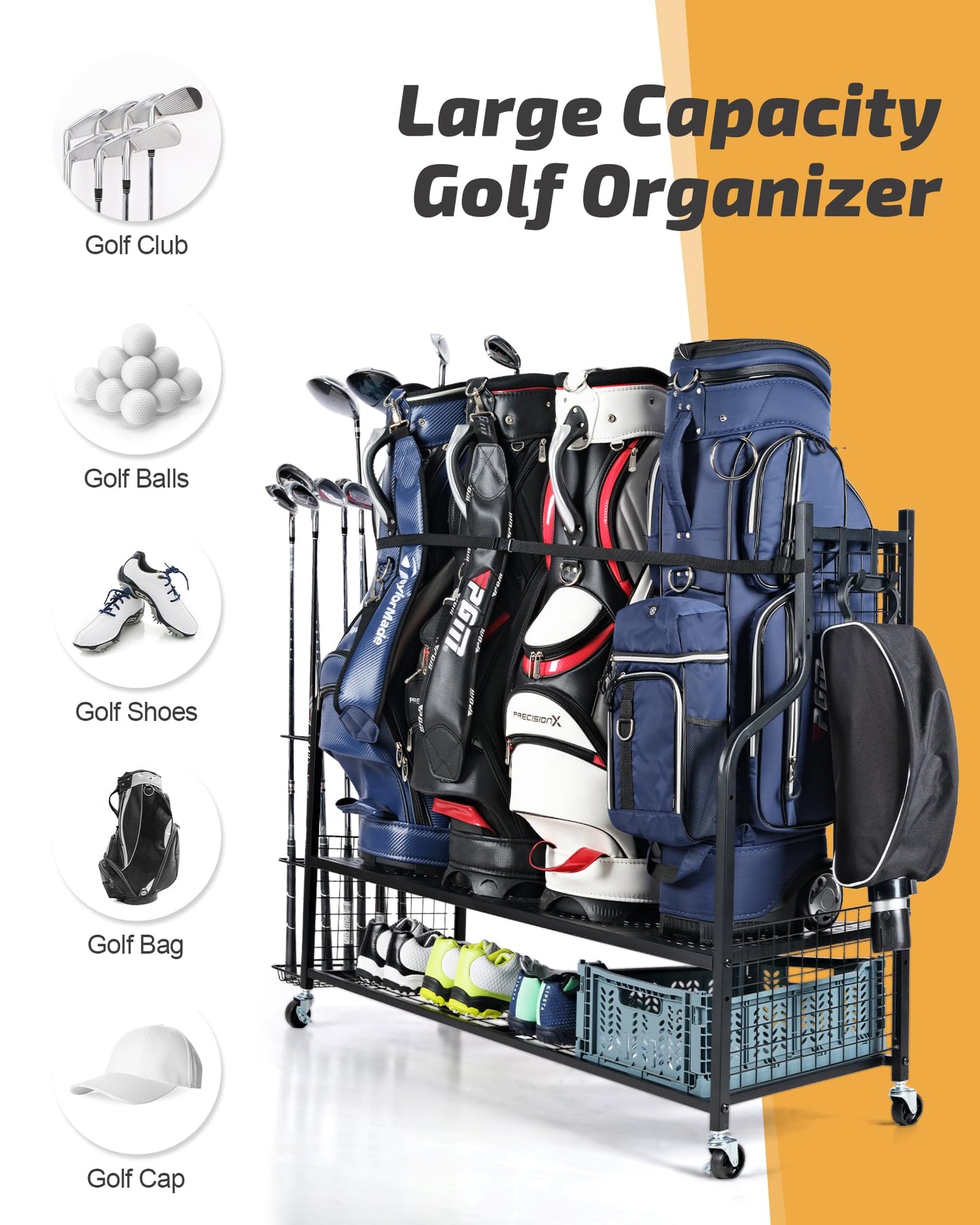PLKOW 4 Golf Bag Organizer Garage Storage, Extra Large Golf Bag Storage Rack for Golf Bag, Golf Clubs and Golf Accessories, Golf Storage for Garage, Golf Clubs, Basement