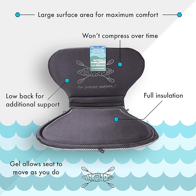 Low Back Cushioned Seat Pad, Gel Seat Pad for Kayaks, Portable Seat Cushion for Outdoor Watersports and Recreation - Cascade Creek (Low Back)