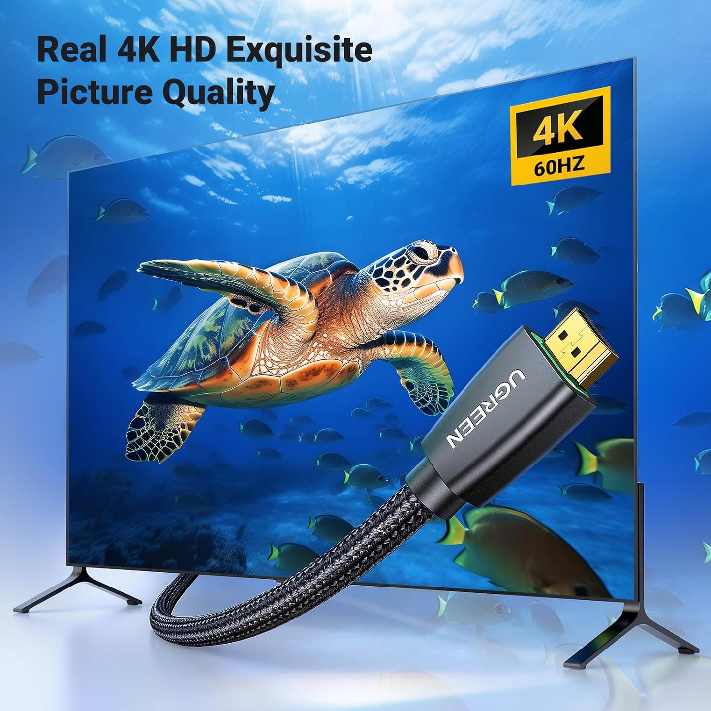 4K 18Gbps 4K 60HZ 360 PS5 PS4 16FT UGREEN HDMI Cable Braided High Speed HDMI Cord with Ethernet Support Compatible