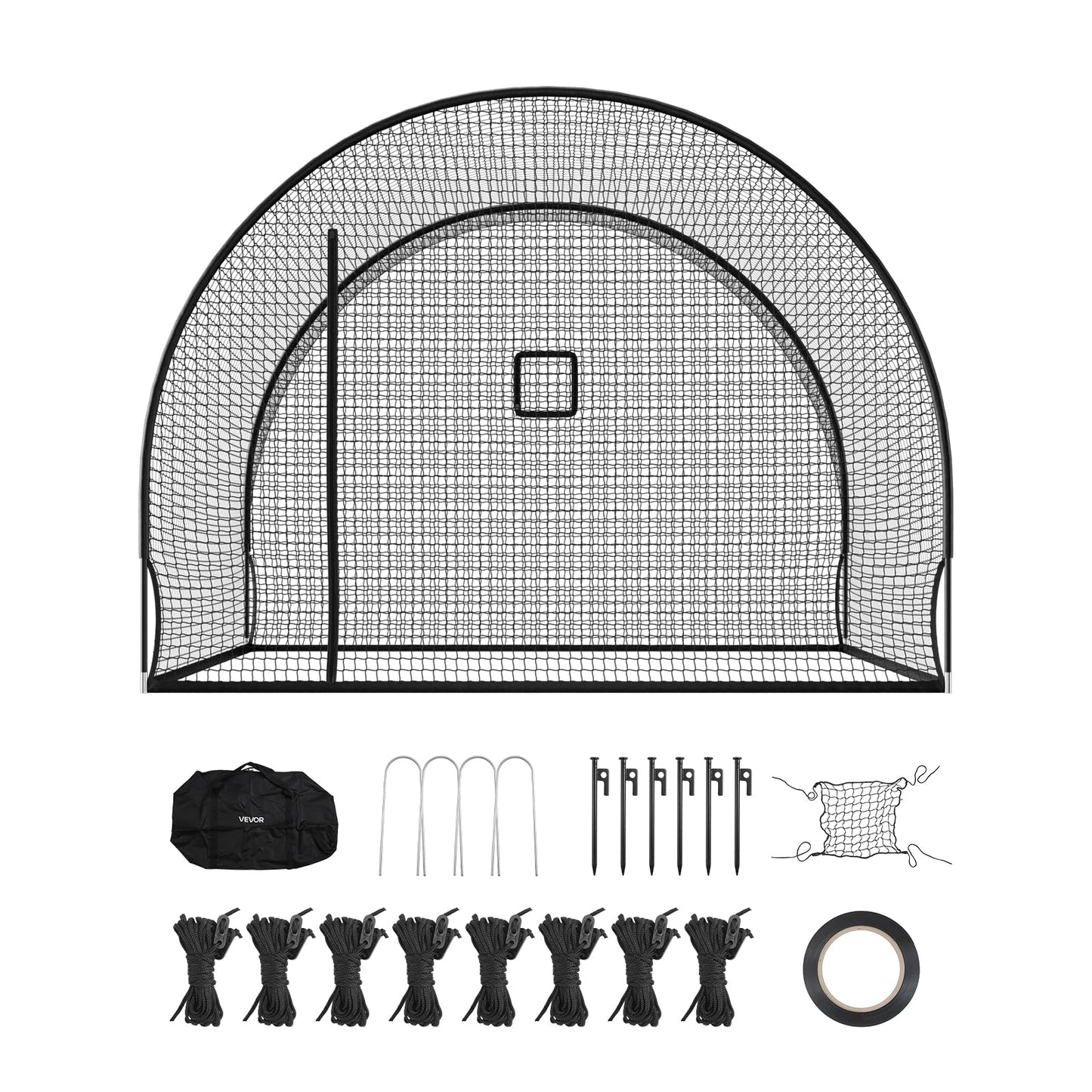 VEVOR Baseball Batting Cage, 12.0 x 10.2 x 7.6 FT Freestanding Portable Batting Cage, Hitting Cages with 4-Ply Knotless Polyester & Pitching Machine Opening, Battings Cages Netting for Outdoor