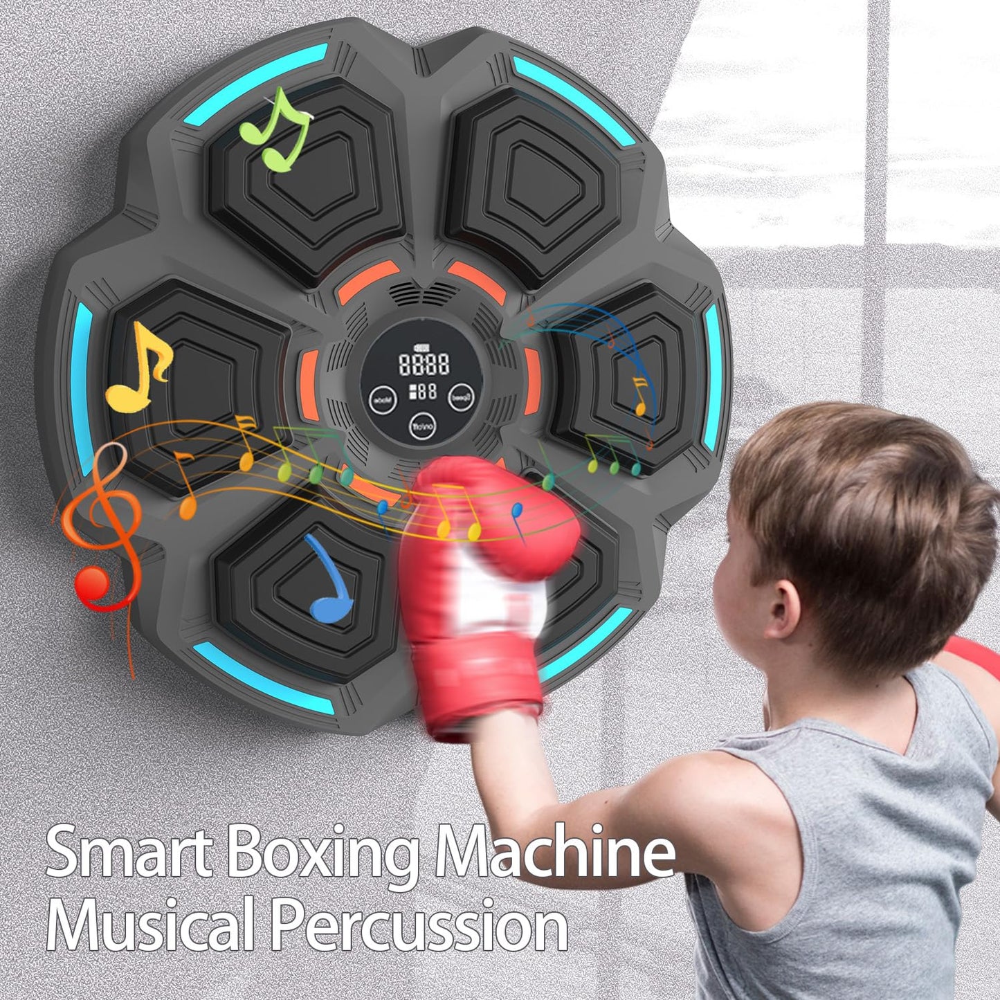 OurStarry New Model Smart Music Boxing Machine for Adults and Kids, Training Machine with LED Electronic Wall Mounted, Home Indoor Workout Equipment with Premium Boxing Gloves (Black 06)