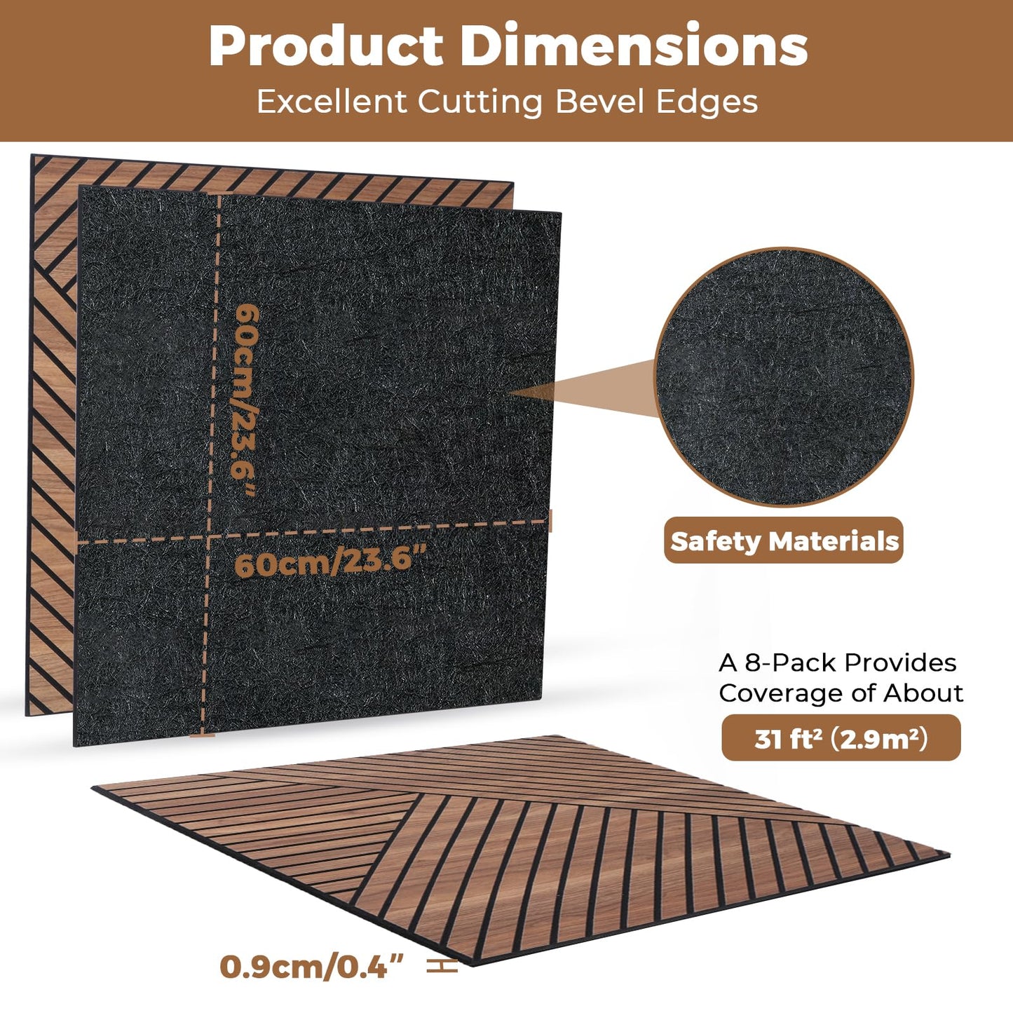 GreenClad 3D Peel and Stick Acoustic Wall Panels – 8 Pack Self-Adhesive Wood Pattern Soundproof Panels 23.6” x 23.6” for Interior Wall Decor, Bedroom, Living Room, Office (Golden Maple)