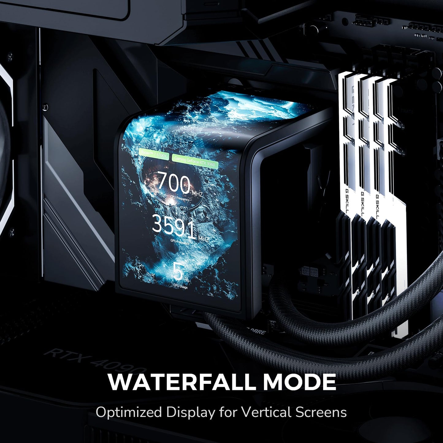 TRYX Panorama SE 360 ARGB 360mm AIO Rotatable 6.67'' AMOLED Curved Screen 3D Anamorphic Effect Customizable AIO Cooler 360mm Asetek Adela Pump 280w TDP ARGB Fan Intel LGA 1851/1700 AMD AM5/AM4