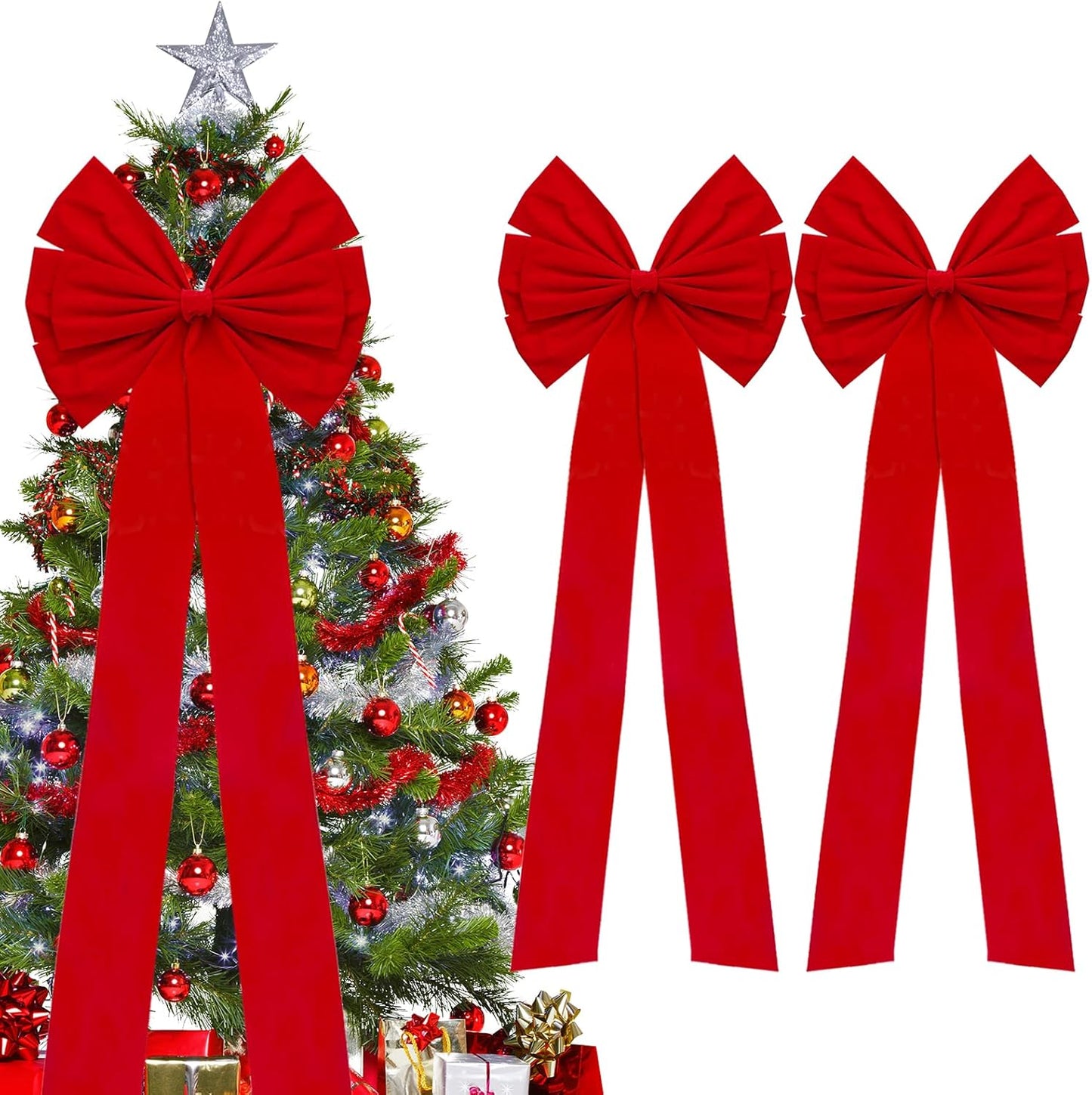 Regine Switzerland Christmas Bows - Large 18âx35â Red Velvet Car & Tree Bow Topper | 2 Pack for Festive Decor