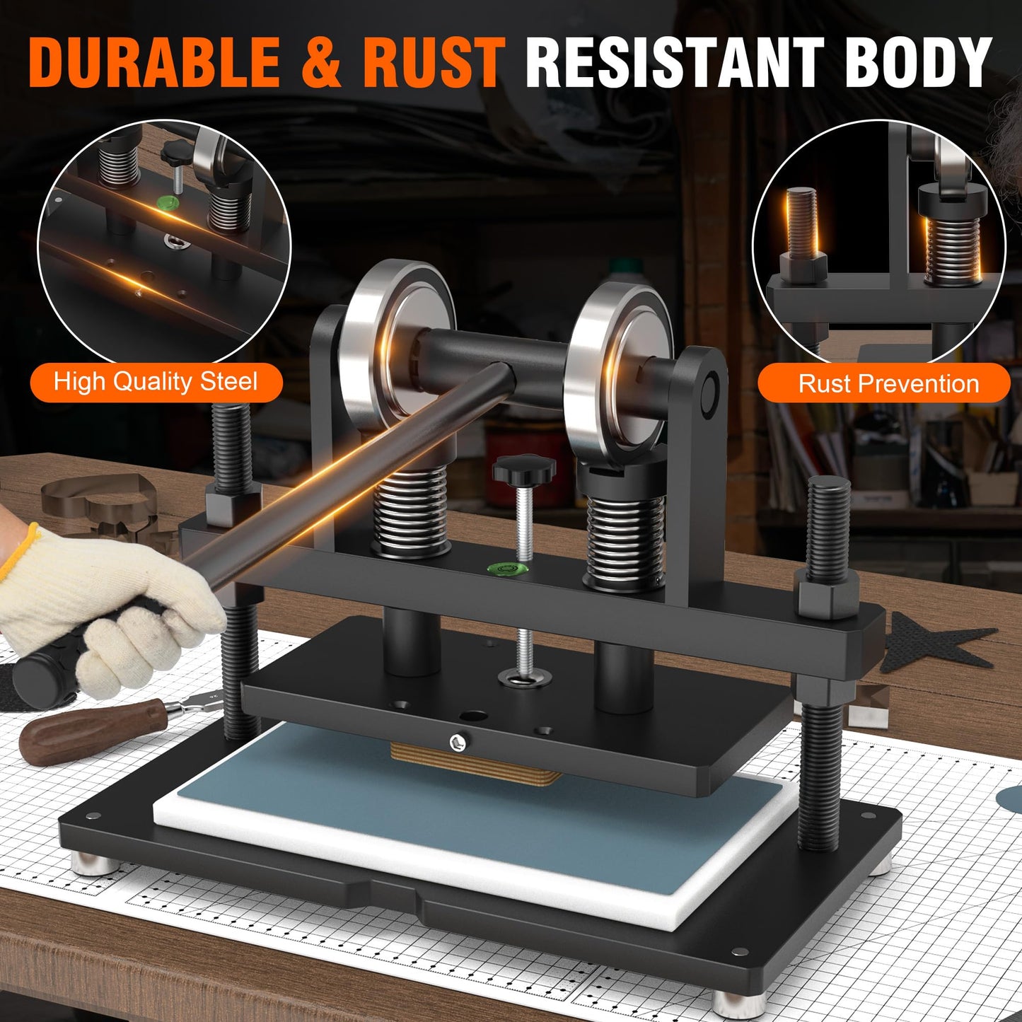 SporGain Leather Cutting Machine, Die Cutter Stamping Machine, Hand Press Mold Cutter, Includes 10.2 x 5.9 Upper Plate, Dual Guide Shafts Die Cut Machine for Various of Materials