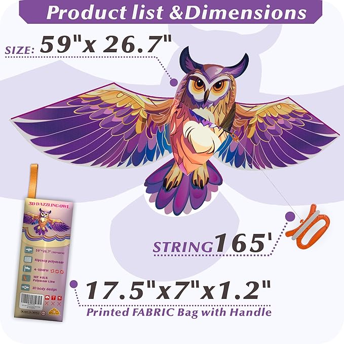 ORGCLDKT- 3D Lifelike Style Bird/Eagle Kite, Super Easy to Fly with, Ideal for Kids, Adults, Girls, Boys. Kites for The Beach, Grassland, Hiking