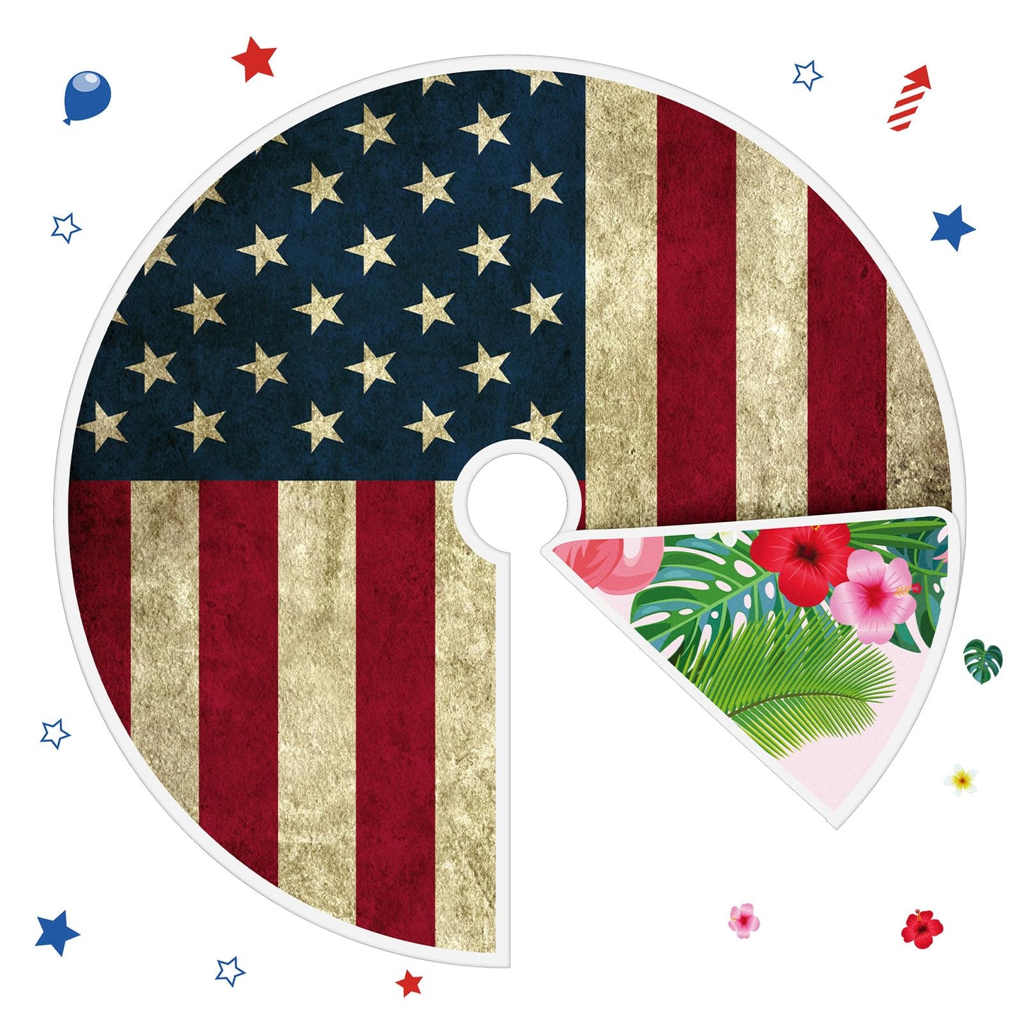 PullCrease 36 Inch Patriotic Tree Skirt Reversible Summer Flamingo Tropical Palm Leaf 250th Anniversary Memorial Day Double Sided Print Mat for 4th of July Summer Tree Decoration