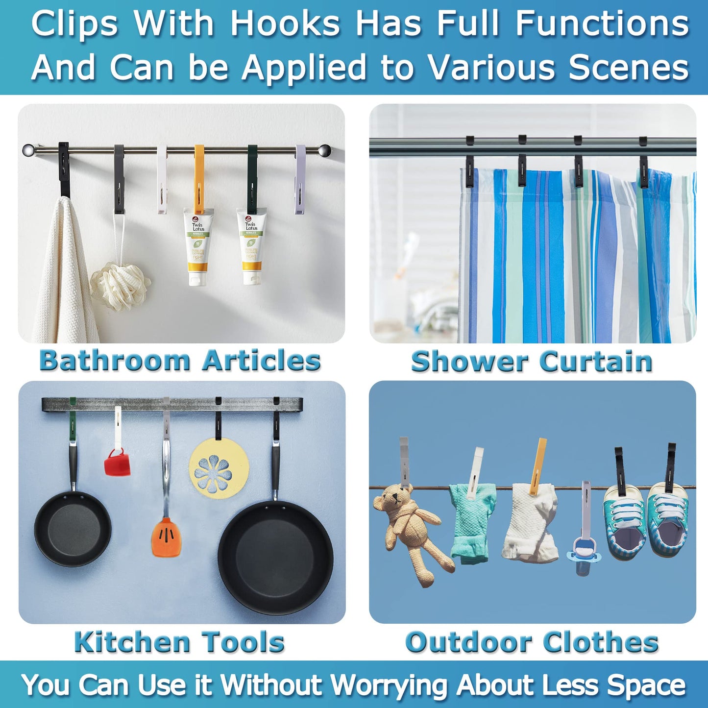 XoYoZo Laundry Hooks with Clips Hanger Closet Organizer Clamps Socks Boot Bras Towels for Bathroom Wardrobe Kitchen Office 4Pcs (Green)