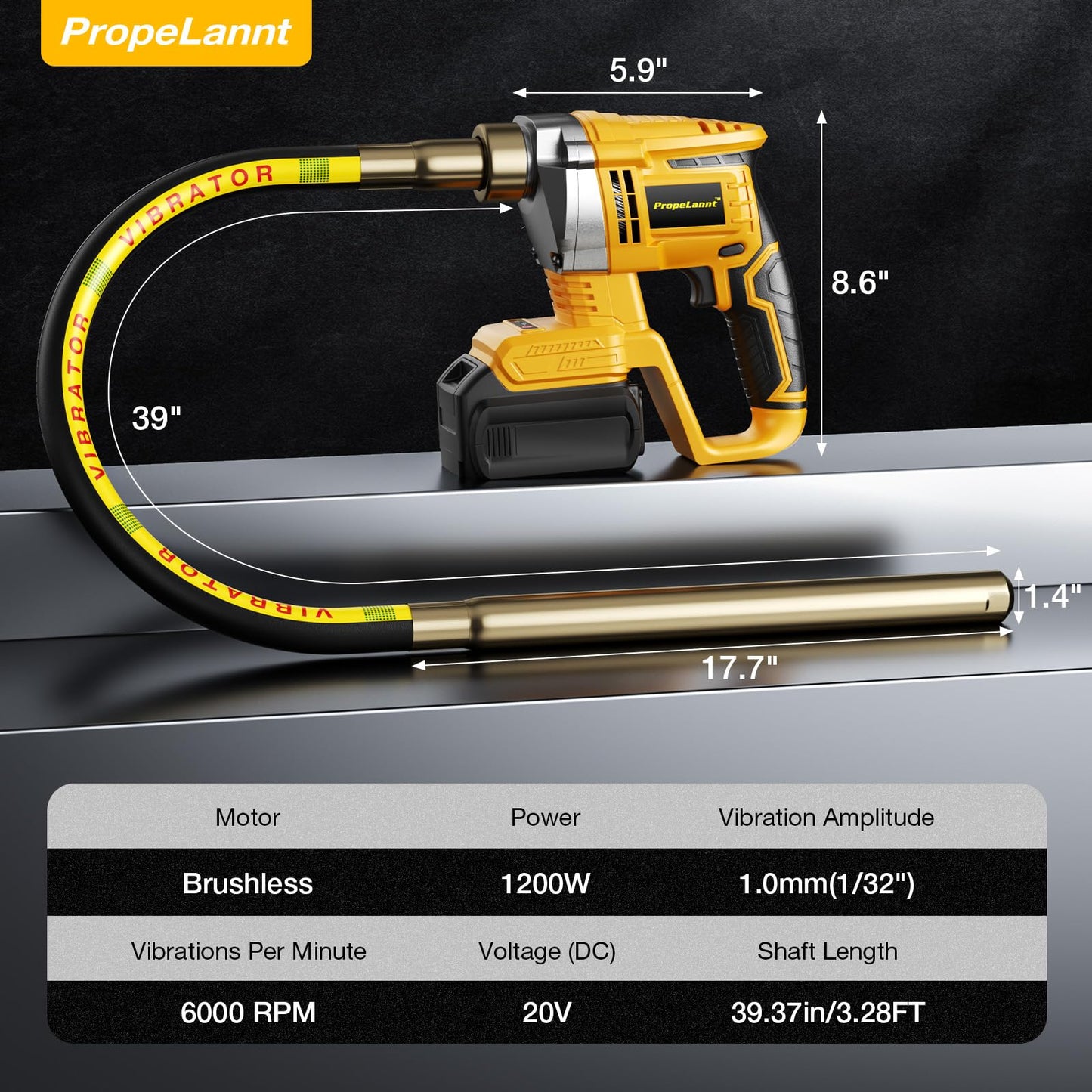 Handheld Concrete Vibrating Tool for Dewalt 20V Max, 1200W Brushless Motor, Cordless Electric Concrete Vibrator with 3.28ft Shaft Rod, 6000 RPM, Effective for Air Bubble Removal (NO Battery)