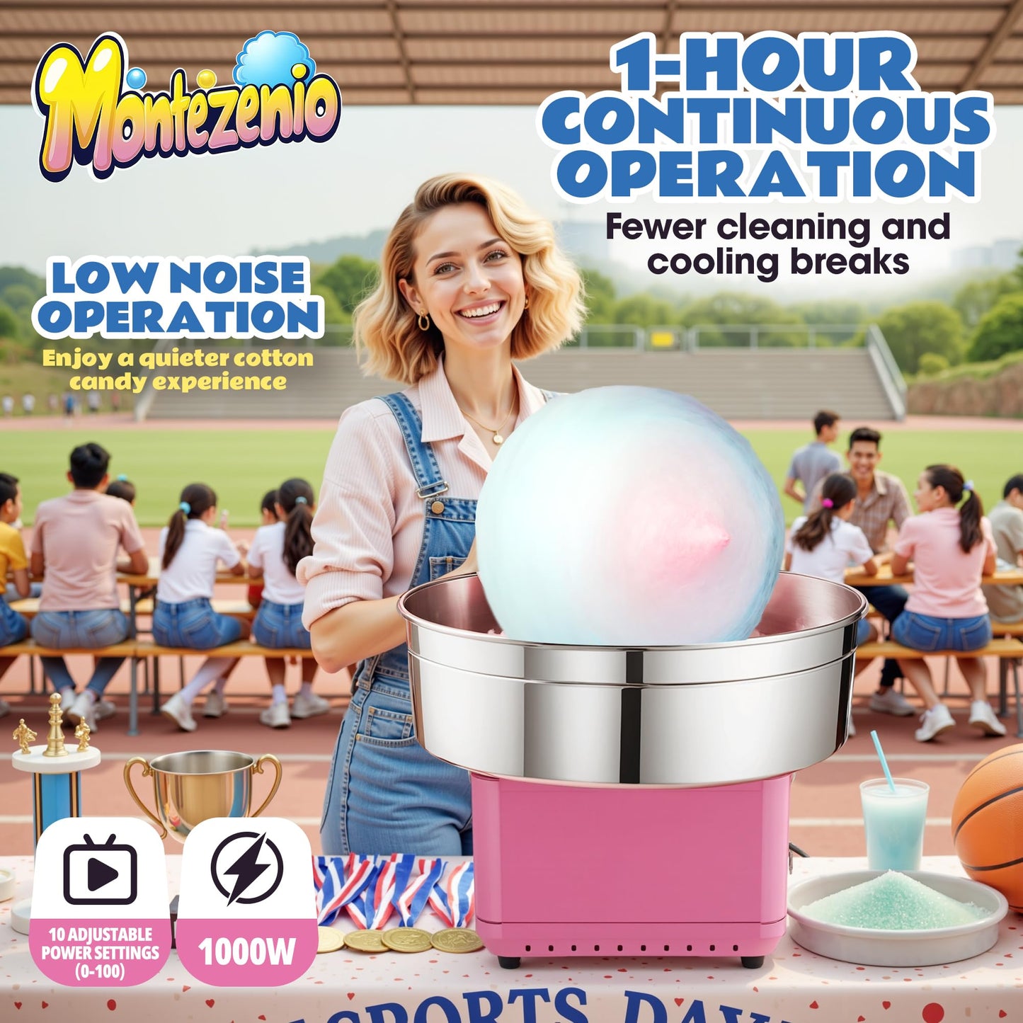 𝟐𝟎𝟐𝟓 𝐔𝐩𝐠𝐫𝐚𝐝𝐞𝐝 Cotton Candy Machine Commercial, 1000W Electric Cotton Candy Maker Kit with Pure Copper Motor, 21” Commercial Cotton Candy Maker Machine for Kids Birthday, Family Party Pink