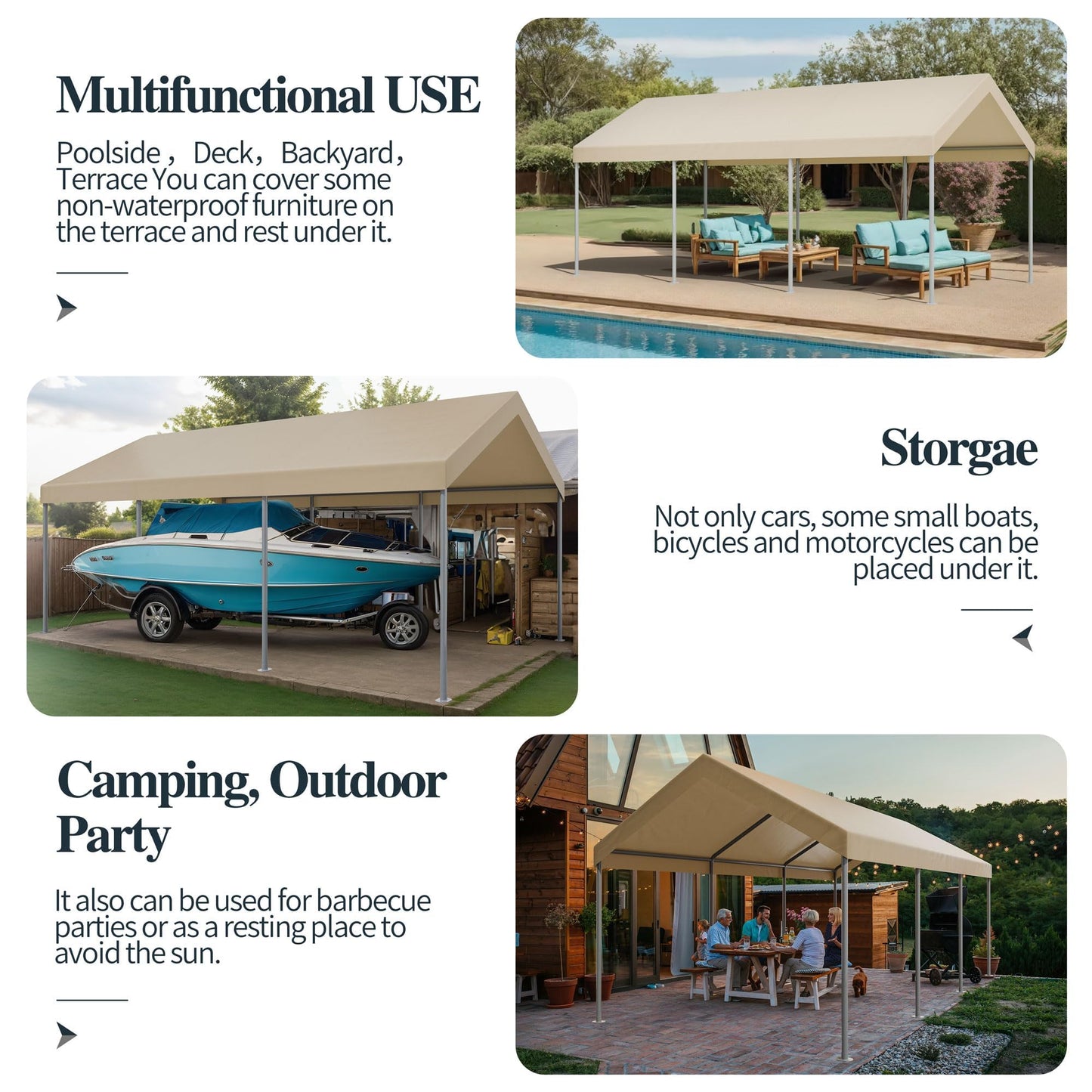 Shintenchi 10x20ft Heavy Duty Carport with UV&Wind Resistant Canopy,Portable Carport Garage Shelter with Stable Powder-Coated Steel Frame,Outdoor Carports for Car,Bike,Camp,Storage(Khaki)