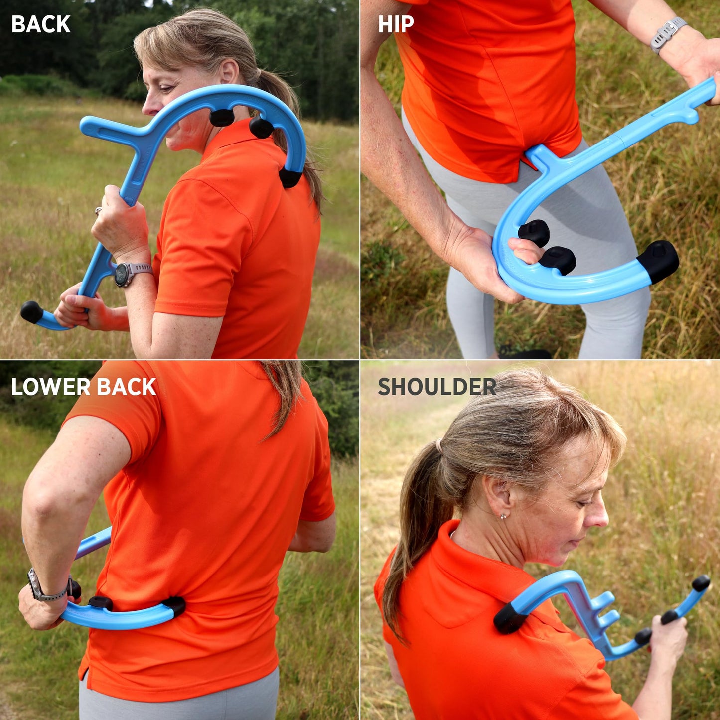 Tiger Tail Tiger Cane Back & Neck Massager – Trigger Point Deep Tissue Acupressure Therapy Cane Massage Hook with 7 Gription Knobs, 2-Piece Massage Tool for Muscle Knot & Shoulder Pain Relief, Blue