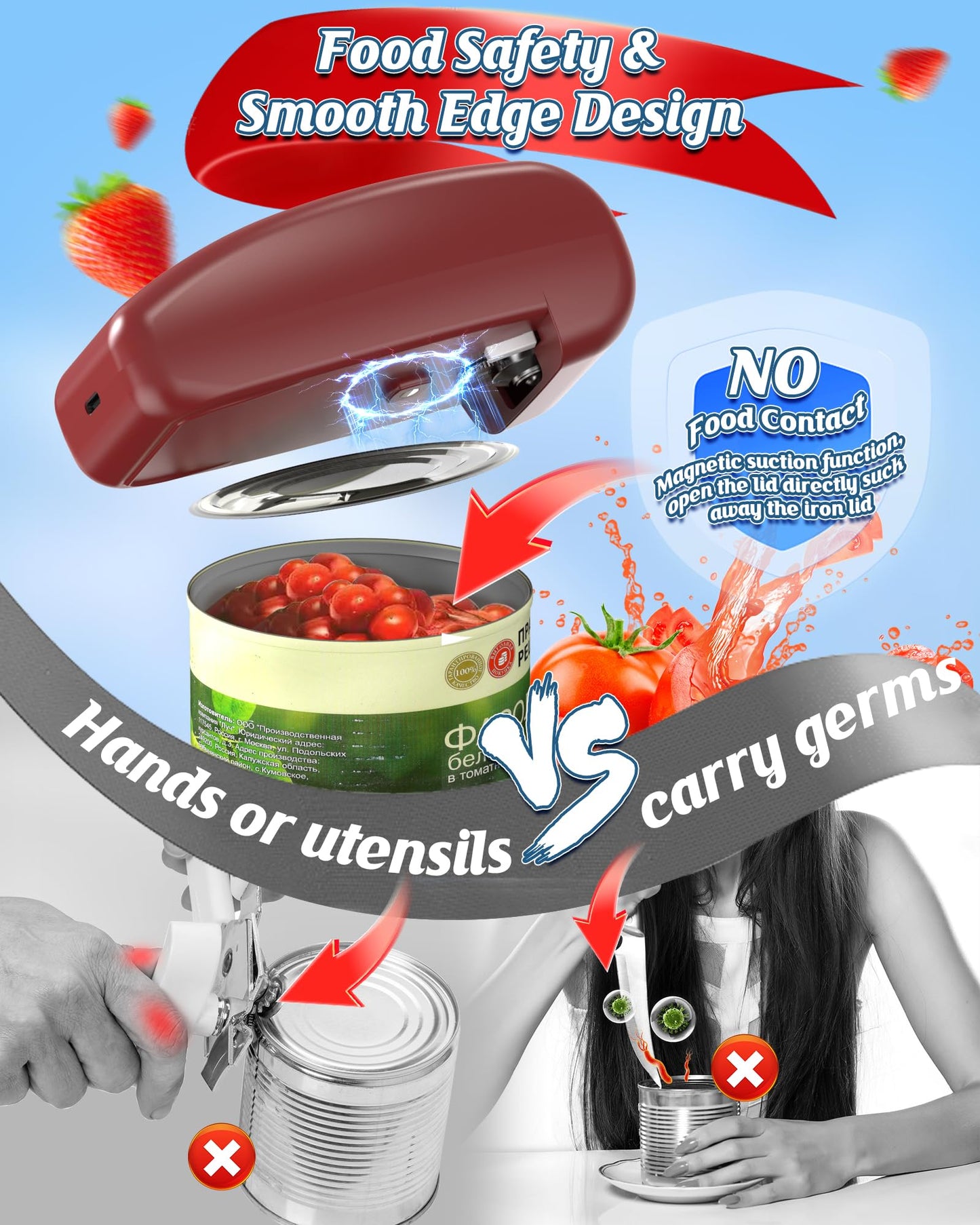 HuiJuKeJi Countertop Electric Can Opener, Rechargeable Automatic Can Opener LED Display Fit Almost Sizes, One-Touch Can Opener Electric Kitchen Gadget for Seniors Smooth Edge, Food Safety Camping