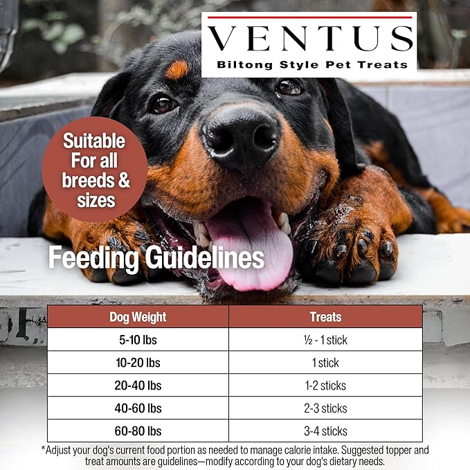 VENTUS Jerky Crunch Bars - Single Ingredient Venison Jerky Dog Training Treats, Healthy Air Dried, High Protein, No Additives, Grain Free Dog Treat, 8 oz