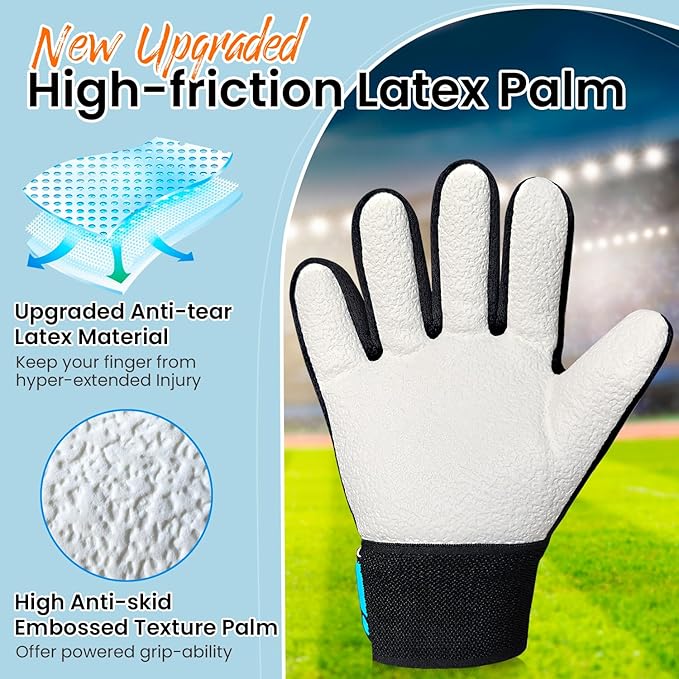 Jalunth Soccer Goalie Gloves Kids Youth Goalkeeper Field Player Gloves Boys Girls Training Grip Goal Keeper Glove Age 4-14 Years Old with Upgraded Anti-Skid Latex Palm