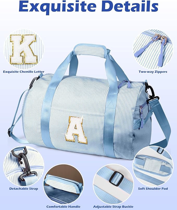 Gifts for Teenage Girls, Girl Gym Bag, Kids Initial Overnight Duffel Bags with Shoe Compartment, Personalized Travel Bag with Makeup Pouch, Girls Kids Preppy Stuff (Letter V)