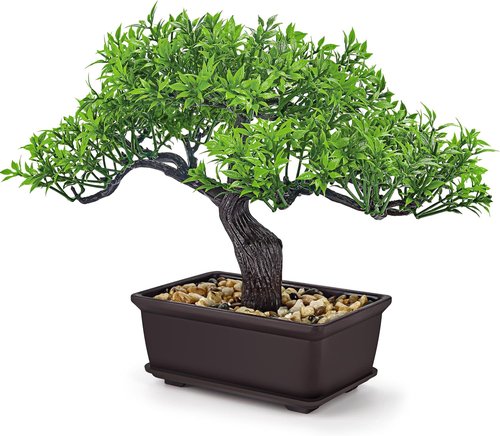 Der Rose 8-Inch Artificial Bonsai Tree | Ficus Plant for Home Office Zen Decor