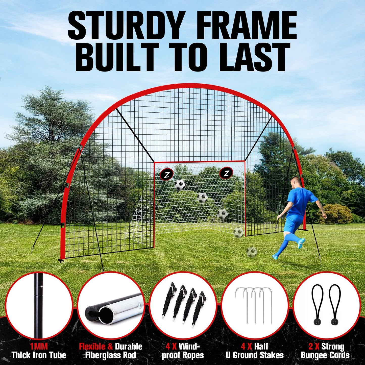 ZEALFEEL 3-in-1 Soccer Goal with Backstop Net & Rebounder, 21x10ft Soccer Rebounder Net with 2 Targets, 36-Strand PE Net, Soccer Training Equipment for Shoot Pass Ball Control Backyard Game
