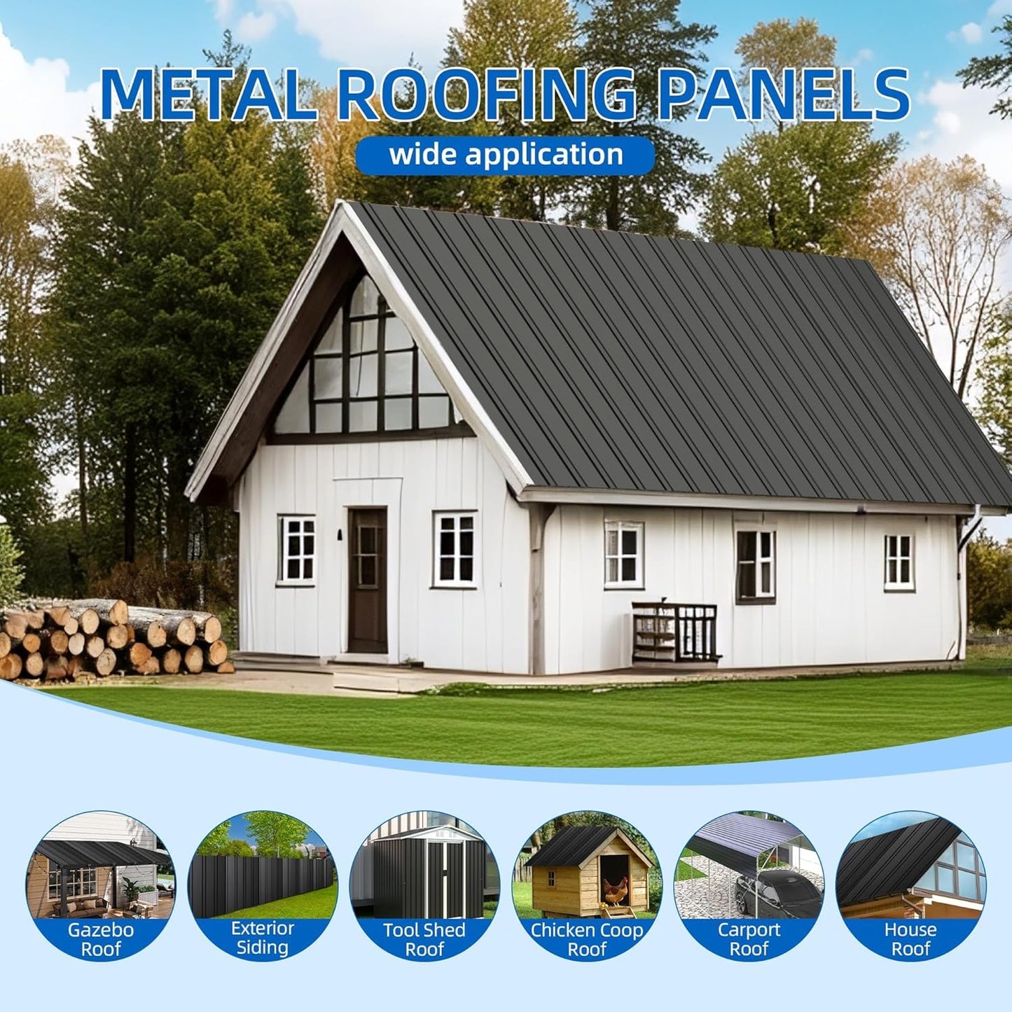 HDSTORZON 72.8" x 18" Metal Roof Panels, 20pcs Corrugated Galvanized Steel Roofing Sheets, Anti-Rust & UV-Resistant, Metal Roofing Panels with Screw for Barns, Garages, Patios, Chicken Coop
