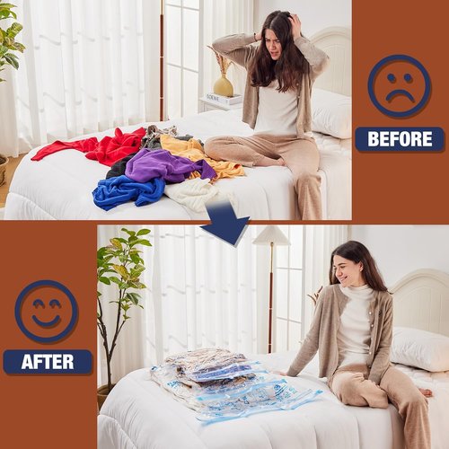 HIBAG Jumbo Vacuum Storage Bags - 12 Space-Saving Bags for Clothing, Comforters & Bedding