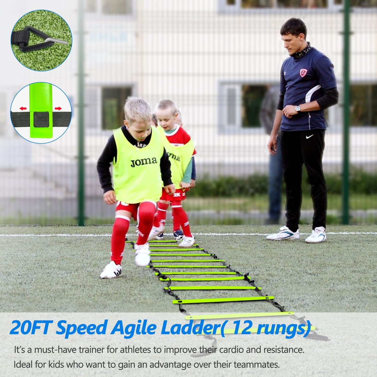 Haootadiy Agility Training Equipment, Football Training Equipment Includes 20FT Agility Ladder,4 Adjustable Agility Hurdles, 16 Football Cones, Parachute, for Training Soccer Athletes（Green）