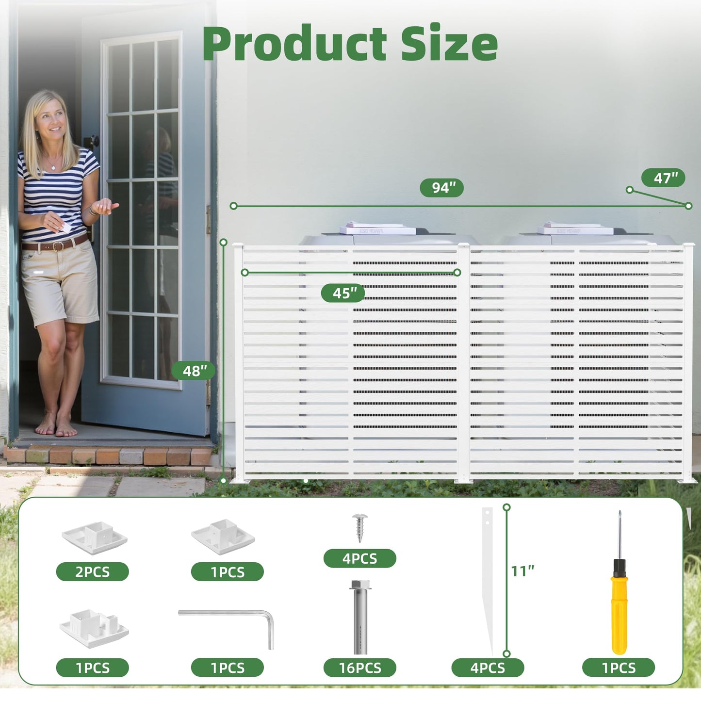 Trygoal 94" W x 48" H Air Conditioner Fence Panels, Outdoor Privacy Screens, Pool Equipment Enclosure, Trash Can Screens Fence Kit for Outside Backyard Patio, White