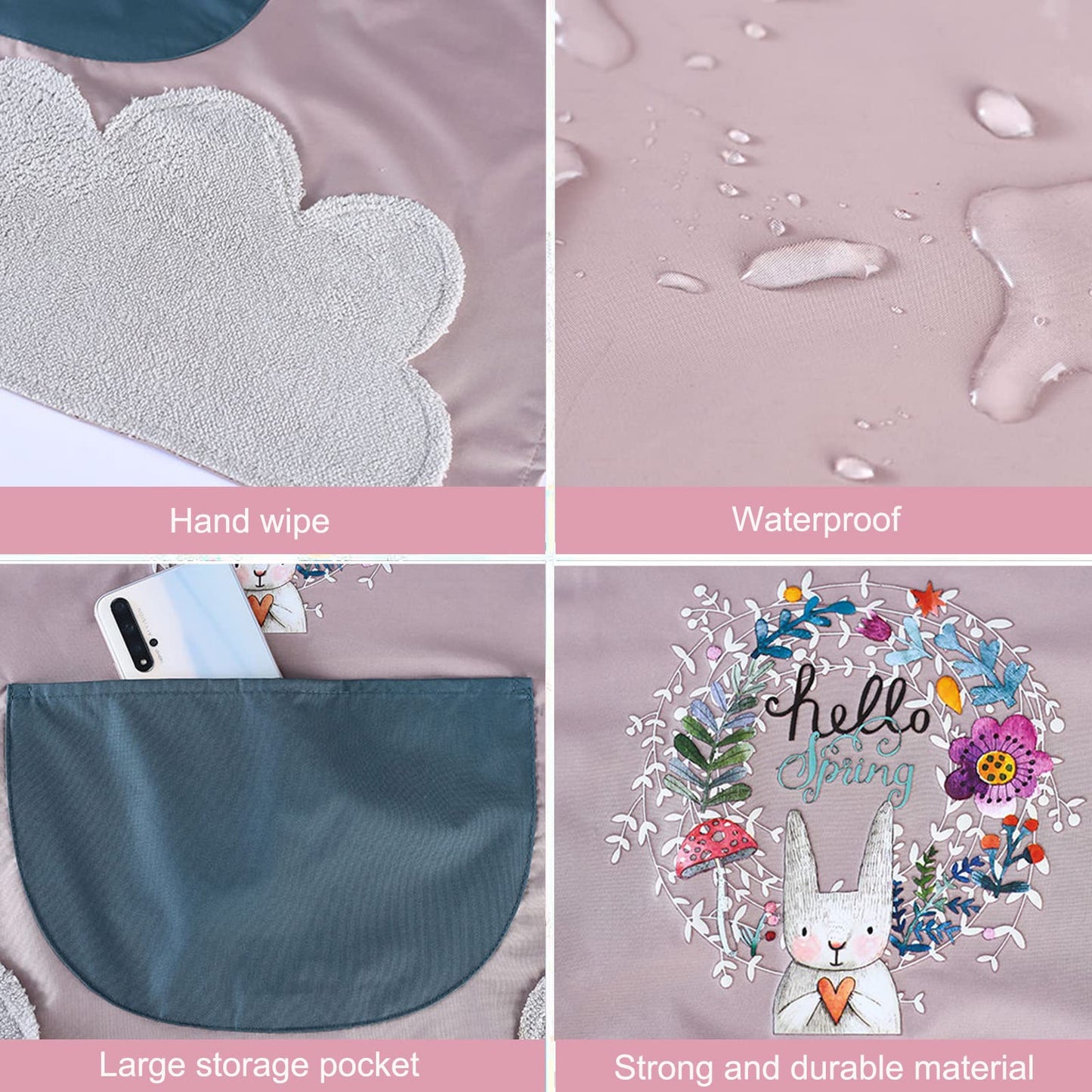 DILLMAN Women Kitchen Apron with Hand Wipe Pockets,Big Pocket,Hand-wiping, Waterproof for Cooking Baking (Blue + Pink)
