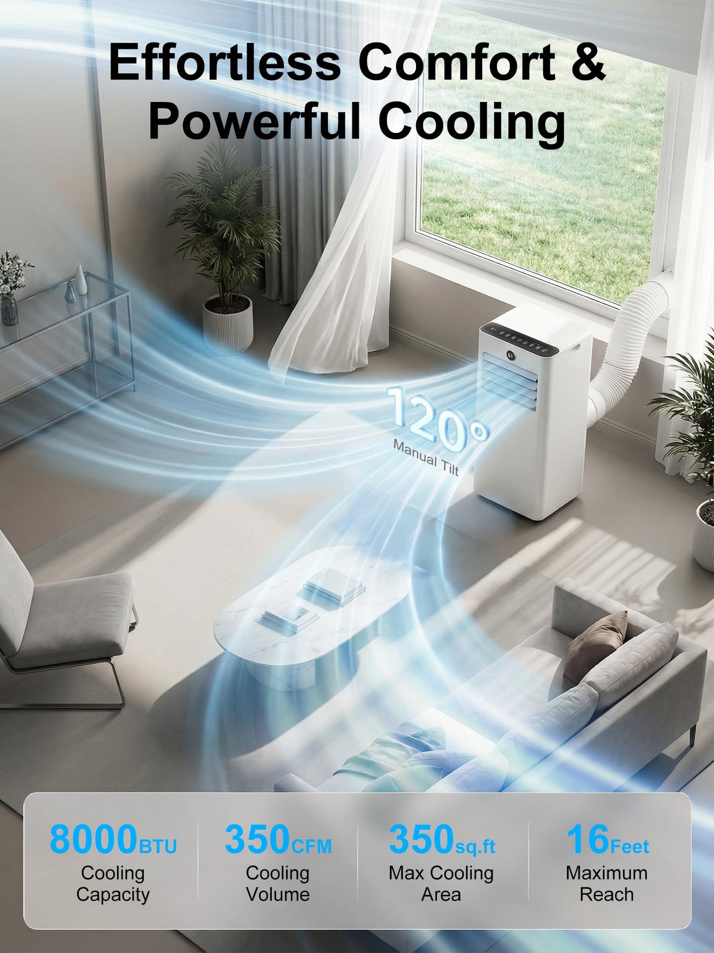 MEPTY 8000BTU Portable Air Conditioners, Portable AC Unit with Dehumidifier, Sleep Mode, 24H Timer, Cools Room up to 350 sq.ft, Room Air Conditioners with Auto-evaporation System for Bedroom