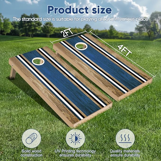 Cornhole Boards Set - Regulation Size 4x2/3x2ft Solid Wood Corn Hole Game Set with 8 Bean Bags and 2 Cornhole Boards - Perfect for Outdoor Game