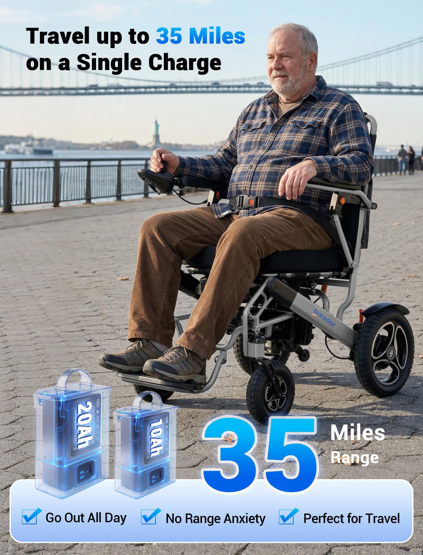 2026 Upgraded Aotedor Electric Wheelchair for Adults, Foldable Heavy Duty Power Wheelchair with 35 Miles Long Range, Two Batteries and Dual Brushless Motors, 330 lbs Capacity, Airline Approved
