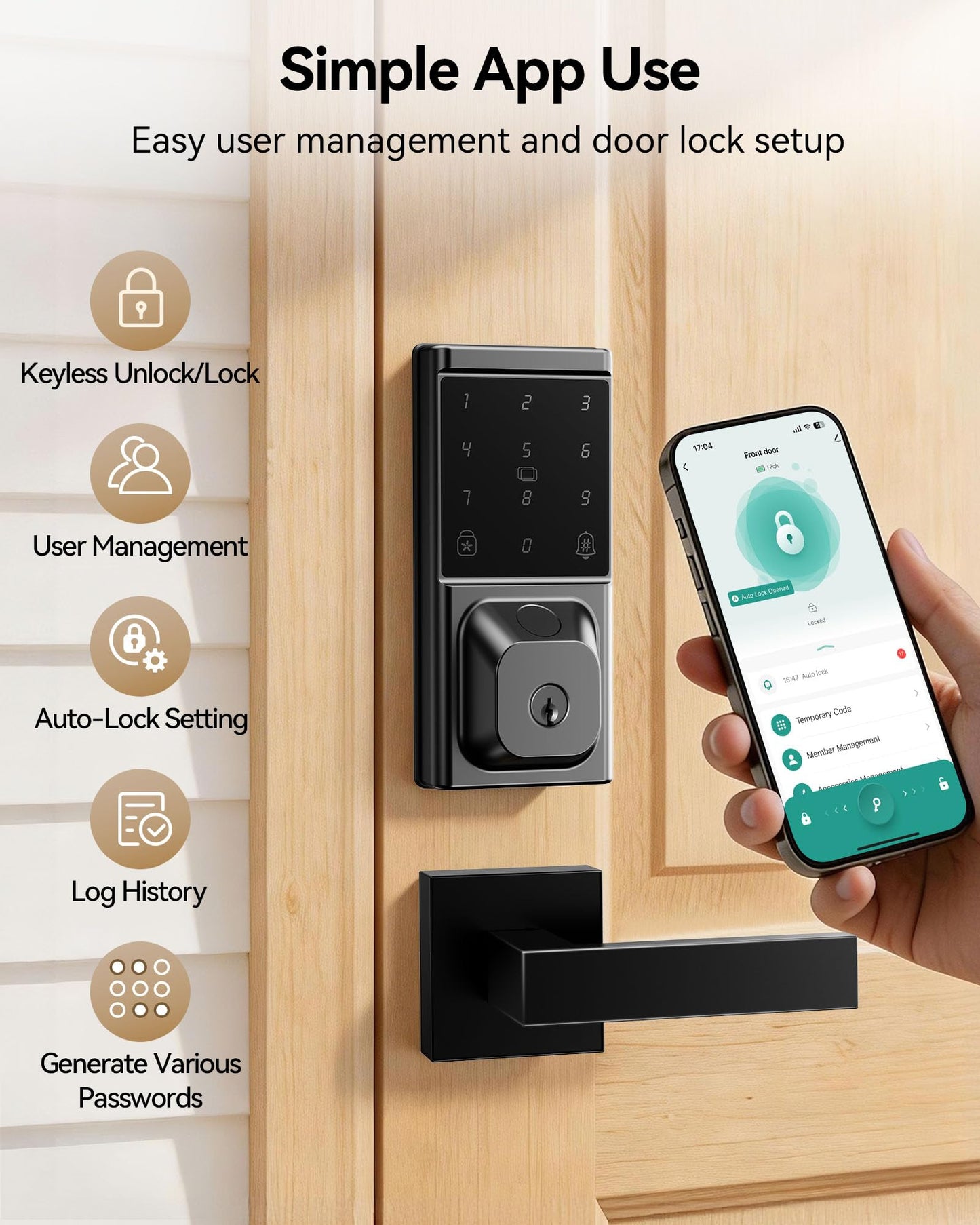 IBLOG Smart Deadbolt Lock with 2 Lever Handles, Keyless Entry Door Lock Set, Fingerprint, Touchscreen Keypad, APP Control, Temporary Passcode, Auto Lock, IP54 Waterproof, Easy Install for Front Door