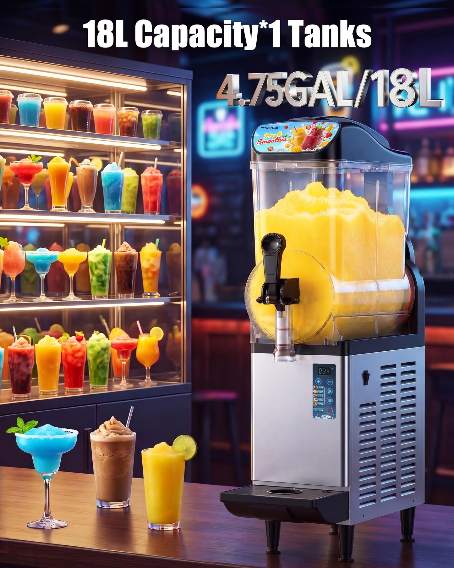 GSEICE 4.8 Gal /18L Commercial Slushie Machine, 5-in-1 Single Tank Slushy Frozen Drink Maker for Restaurants, Bars,Cafe and Home