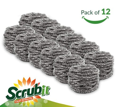 12 Pack Stainless Steel Scourers by Scrub It – Steel Wool Scrubber Pad Used for Dishes, Pots, Pans, and Ovens. Easy scouring for Tough Kitchen Cleaning.
