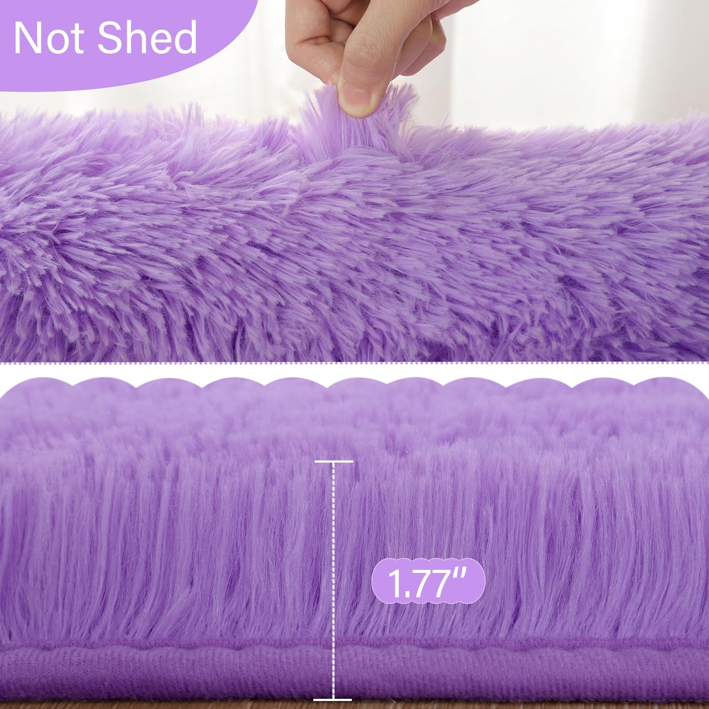 LOCHAS Bedroom Rug 2.6' x 5.3', Purple Fluffy Shaggy Area Rug for Bedroom Bedside, Soft Oval Throw Rugs Carpet for Kids Girls Nursery Living Room Home Decor