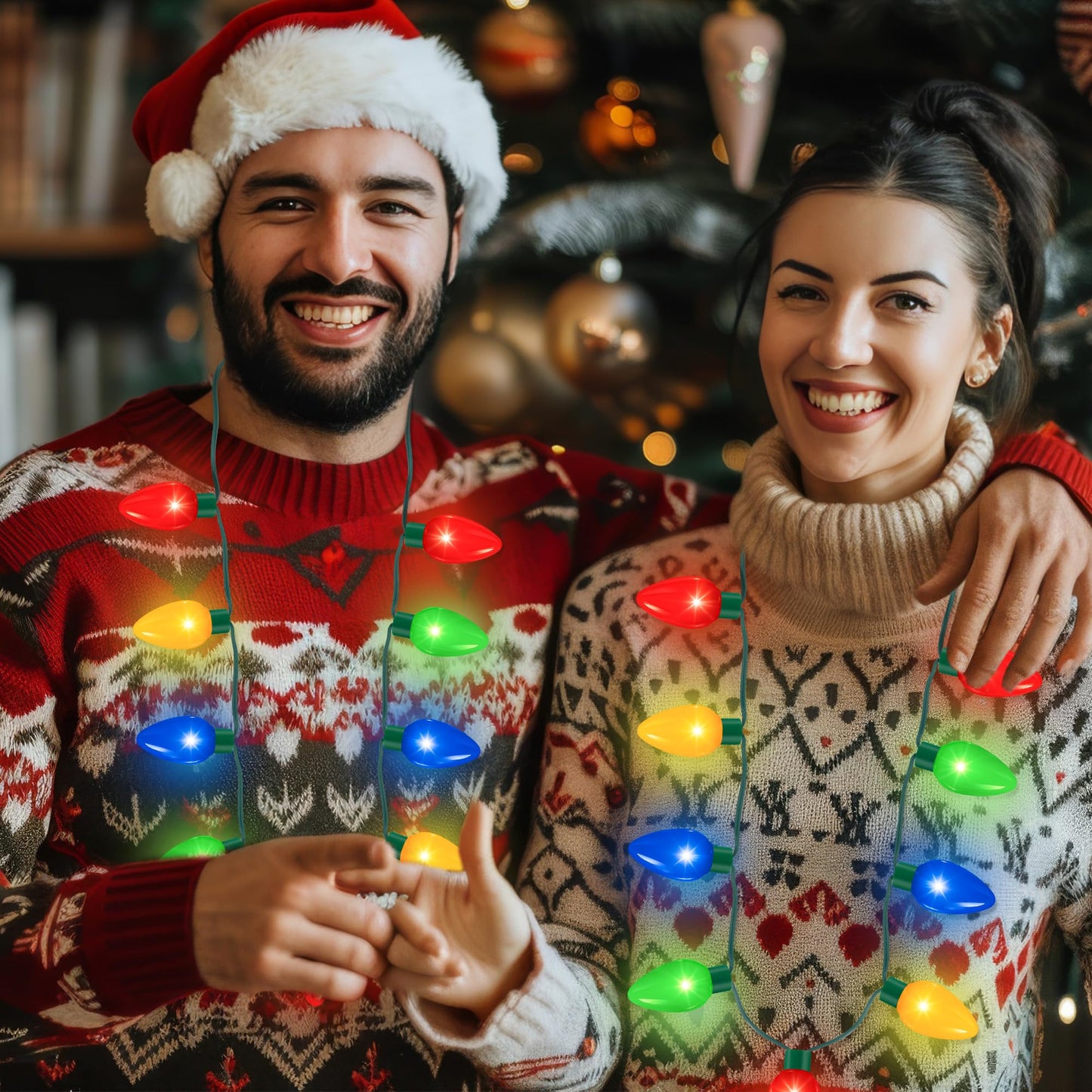 QZYL 16 Pcs Christmas Light Up Necklace, Colorful Christmas Necklaces Bulk, 9 LED Bulbs Novelty Christmas Lights with 3 Flash Modes, Perfect for Xmas New Year Eve Party Favor Supplies Accessories