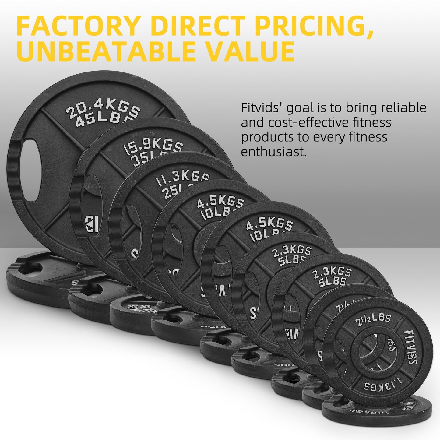 Fitvids 2 Inch Olympic Barbell Weight Plates Set, 45 LB(2.5-10 LB) Barbell Weight Set for Home Gym Strength Training, Double-grip Design