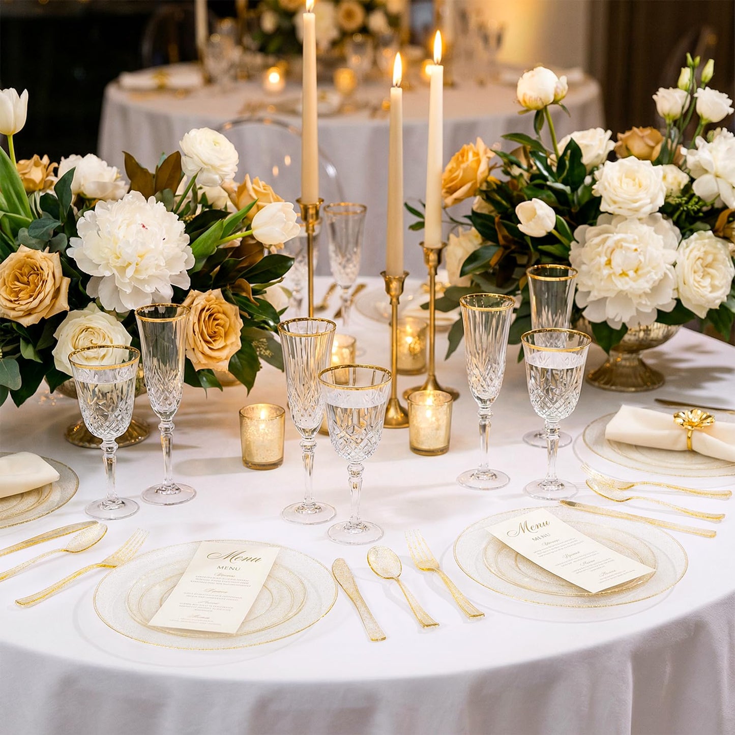 WDF 120PCS Gold Plastic Plates- Disposable Gold Glitter Plates, Premium Heavy Duty 60-10.25" Dinner Plate and 60-7.5" Salad Plate for Wedding Baby Shower Spring Birthday