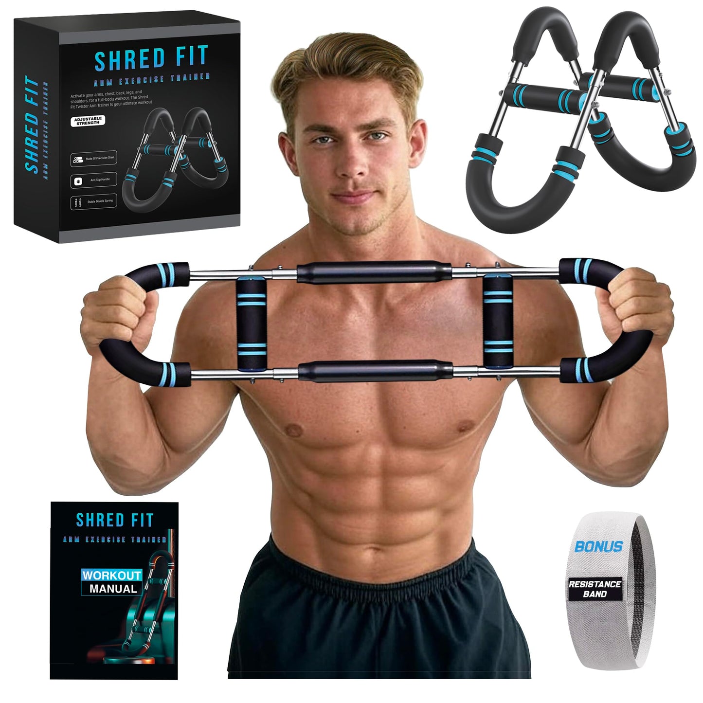 Shred Fit Twister Arm Trainer – Adjustable Forearm Strengthener – Exercise Equipment for Men & Women – Chest Workout Equipment – Portable Detachable –Home Workout Suspension Trainer – 40-90lb